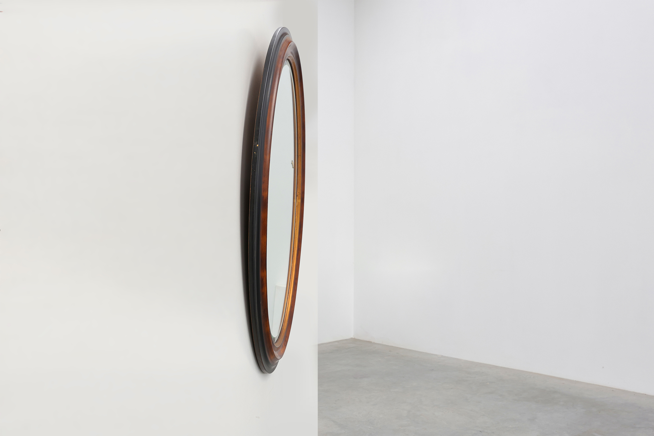 Deknudt Oval Wall Mirror with Walnut-Toned Frame and Gilt Inner Edge, Belgiumthumbnail